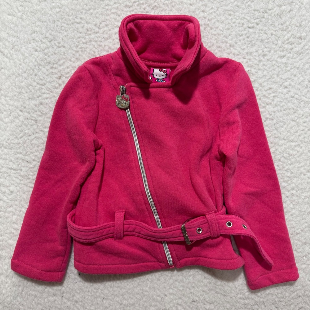 Kids Hello Kitty Pink Moto Jacket Belted Sparkle Zipper Size 3T‎